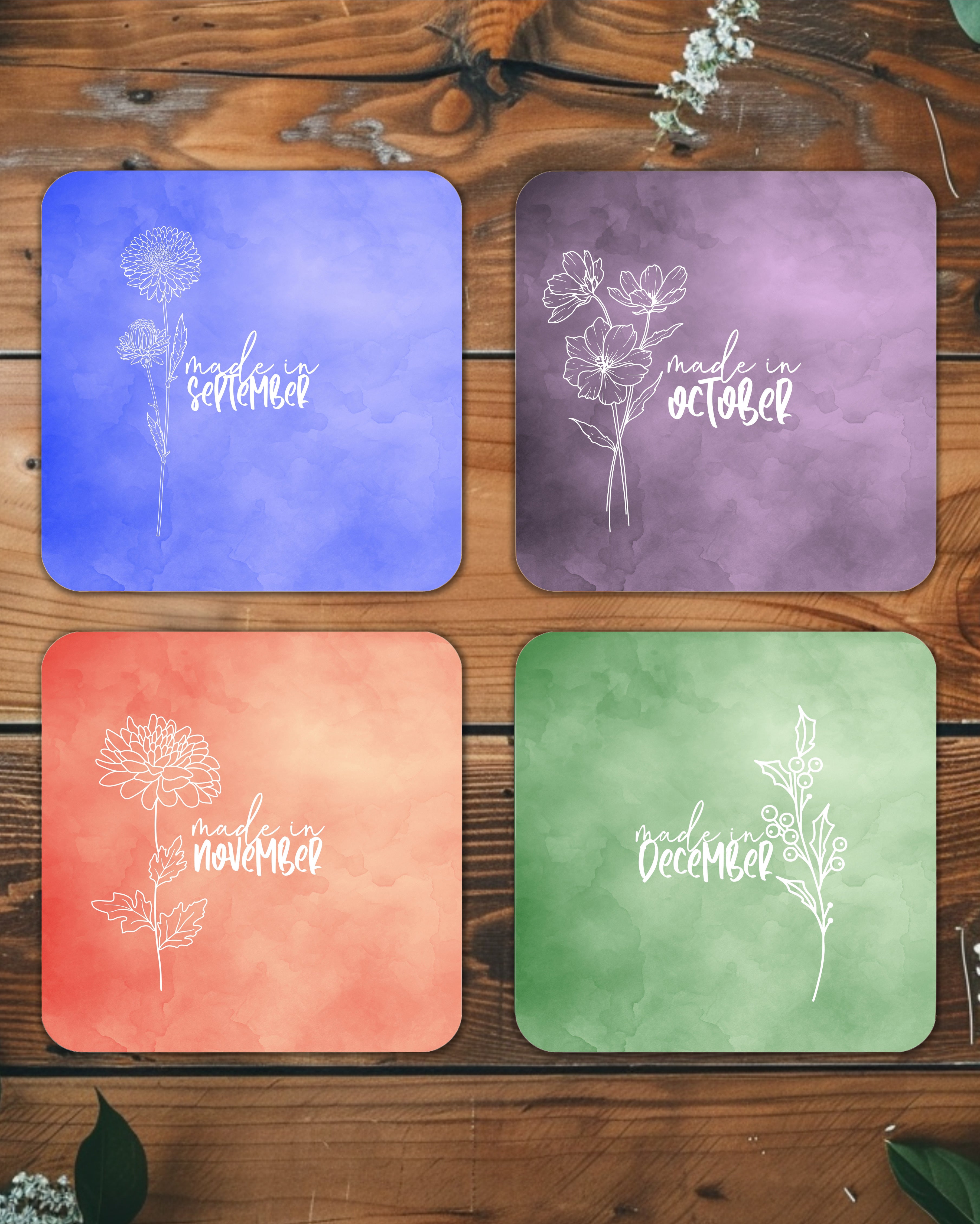Birth Month with Birth Flower Coaster