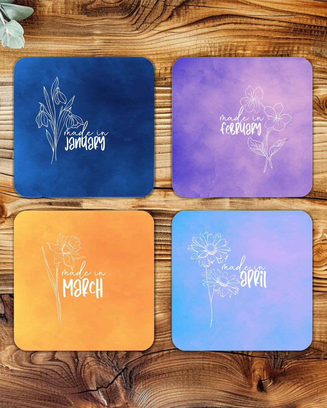 Birth Month with Birth Flower Coaster