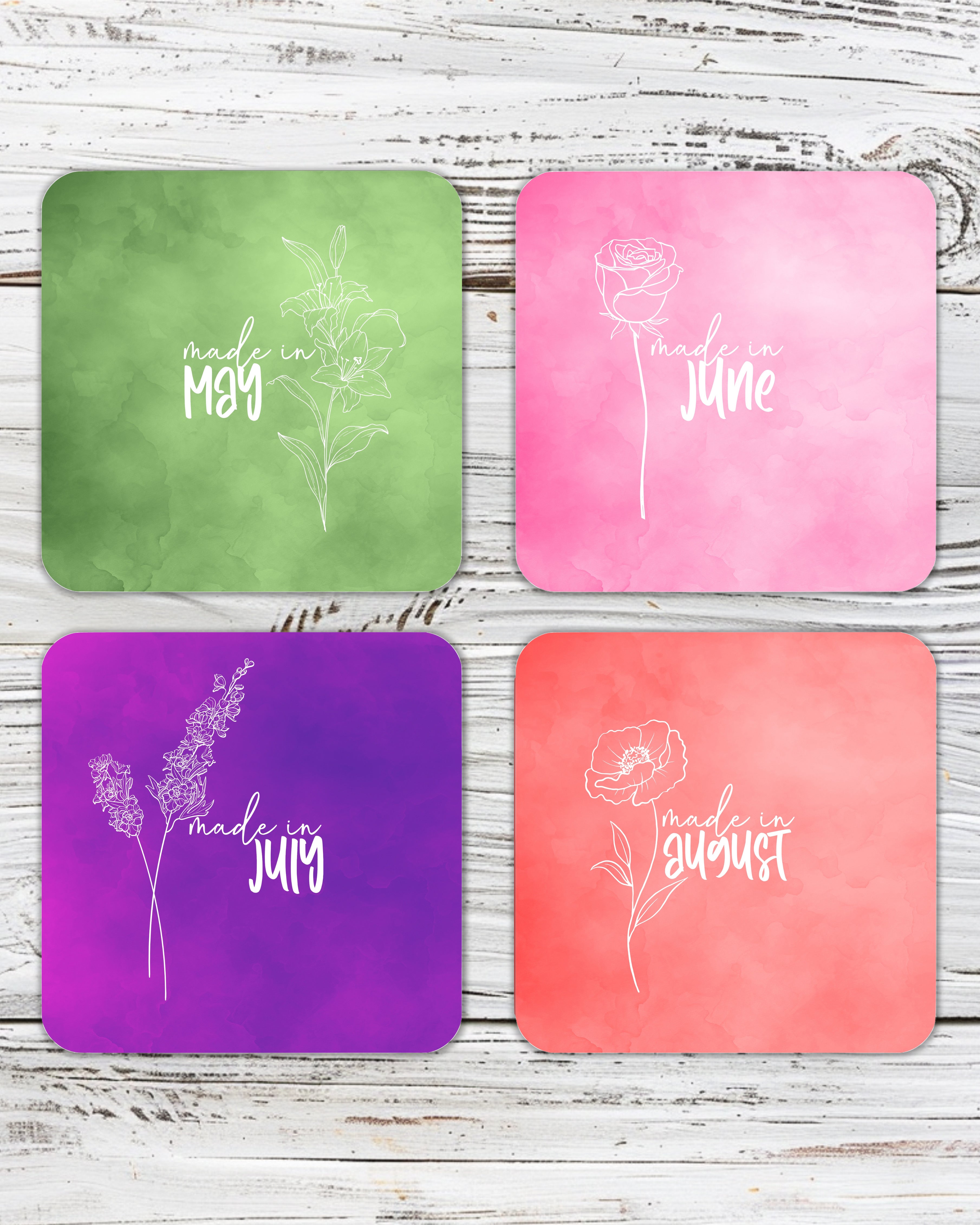 Birth Month with Birth Flower Coaster