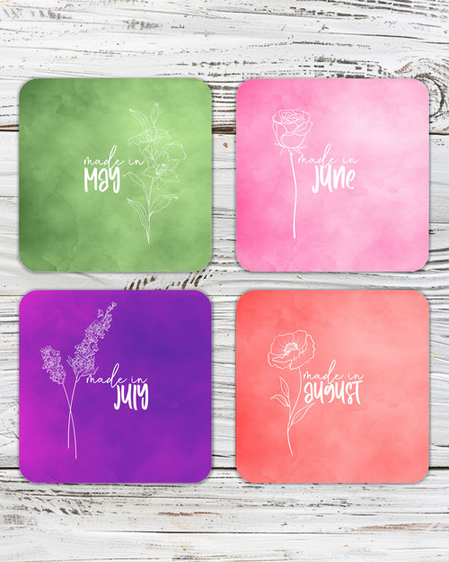 Birth Month with Birth Flower Coaster