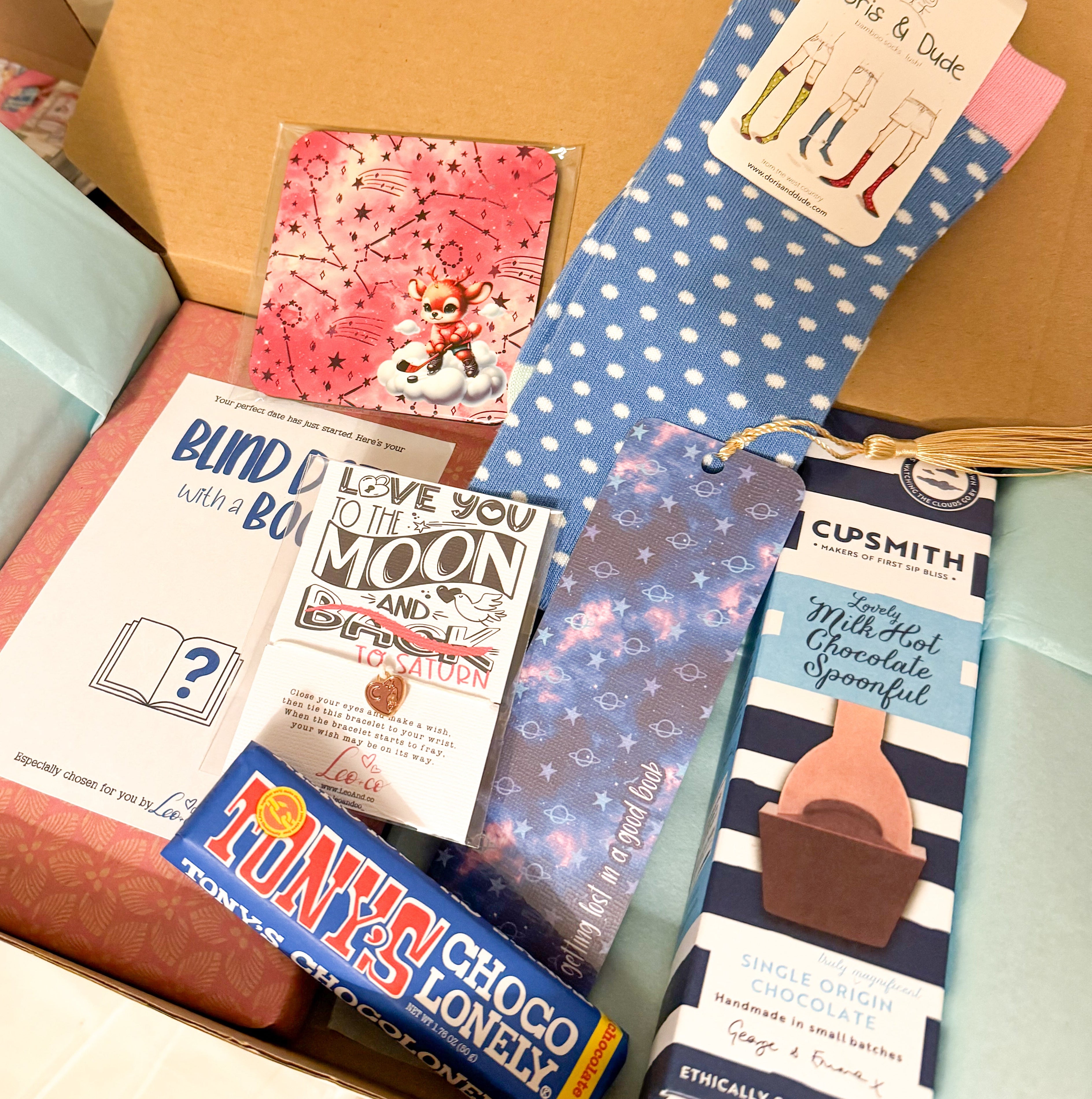 The Blind Date with TWO Books GIFT BOX (2 books + 4 mystery goodies)