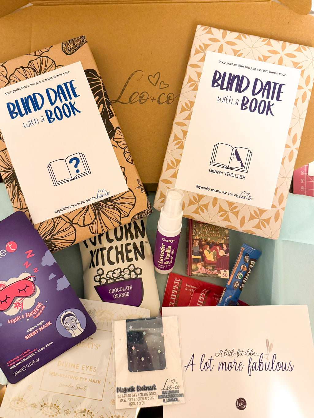 The Blind Date with TWO Books GIFT BOX (2 books + 4 mystery goodies)