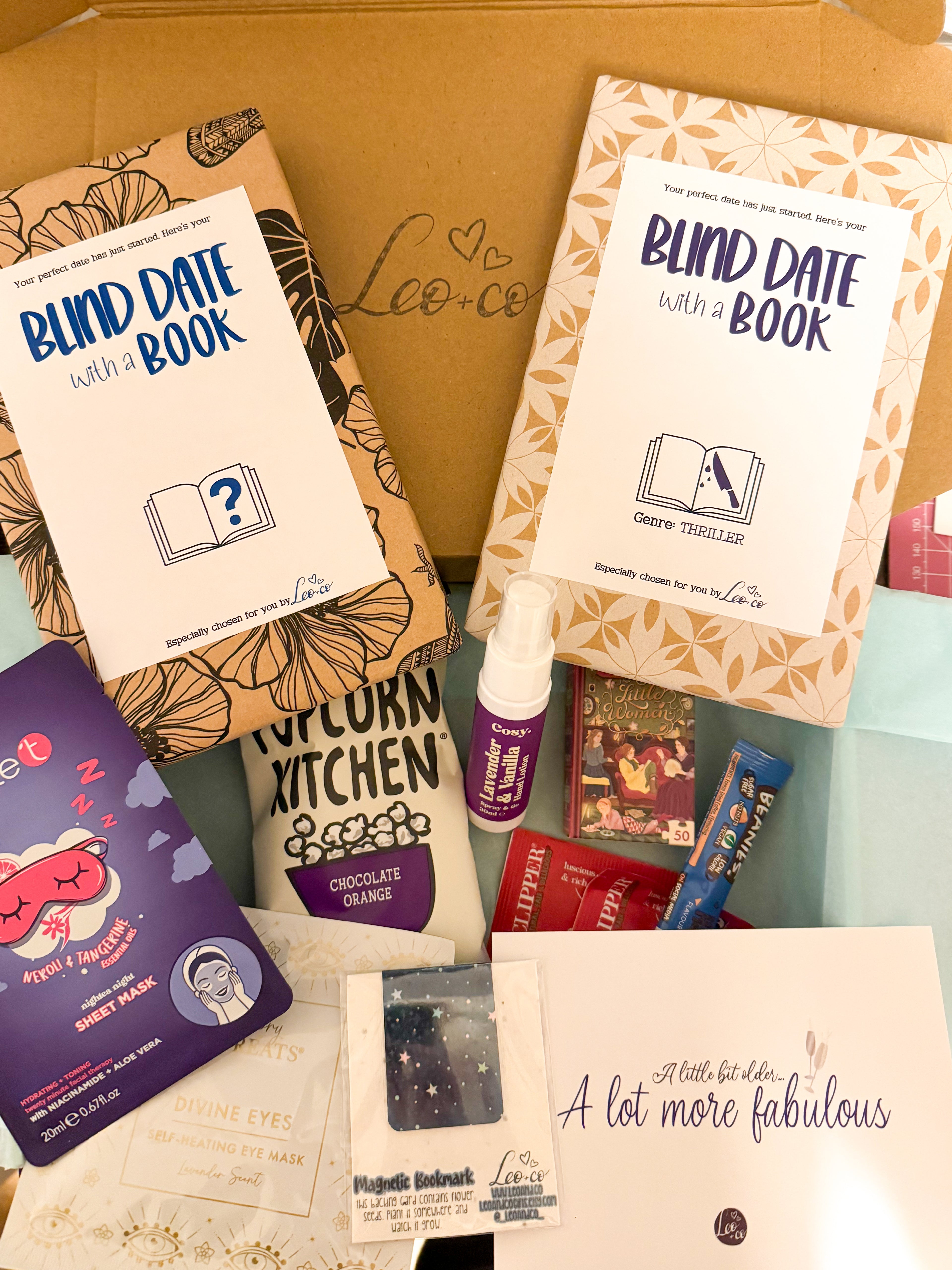 The Blind Date with TWO Books GIFT BOX (2 books + 4 mystery goodies)