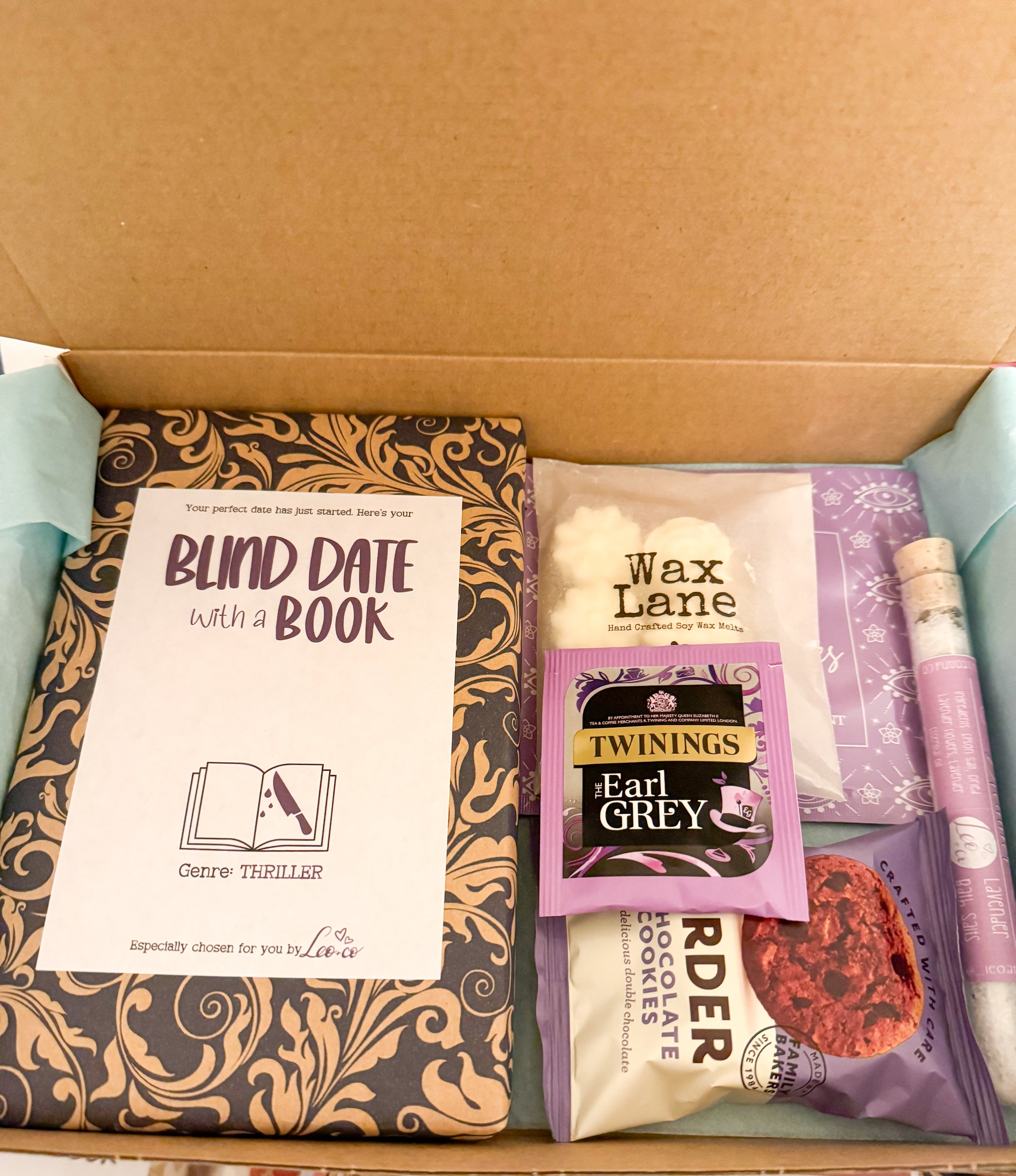 The Blind Date with a Book Gift Box FOR MEN (Pick your book genre, plus at least 4 mystery goodies)