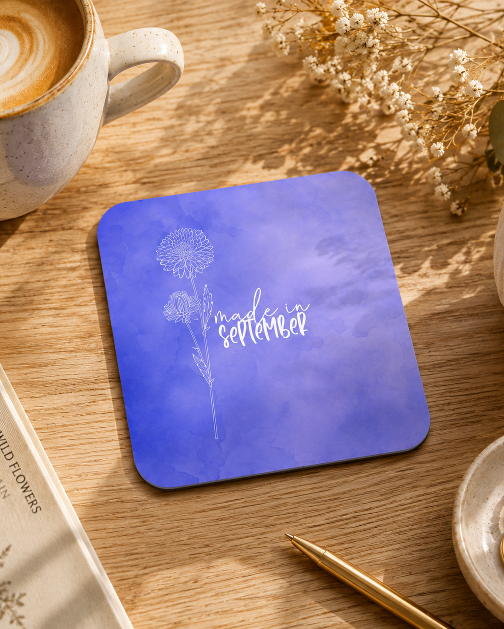 Birth Month with Birth Flower Coaster